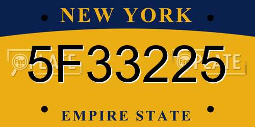 5F33225 New York License Plate