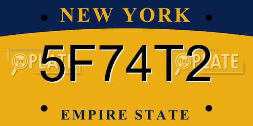 5F74T2 New York License Plate
