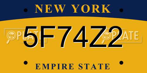 5F74Z2 New York License Plate