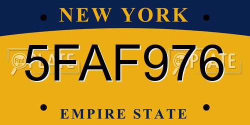 5FAF976 New York License Plate