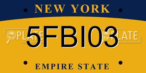 5FBI03 New York License Plate