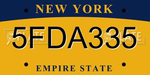 5FDA335 New York License Plate