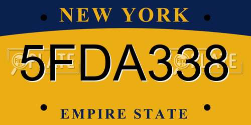 5FDA338 New York License Plate