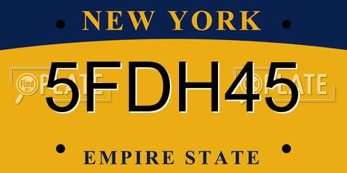 5FDH45 New York License Plate