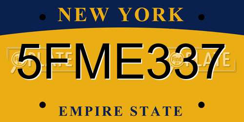 5FME337 New York License Plate