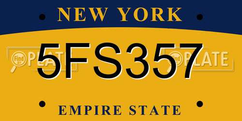 5FS357 New York License Plate