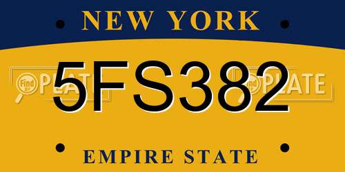 5FS382 New York License Plate