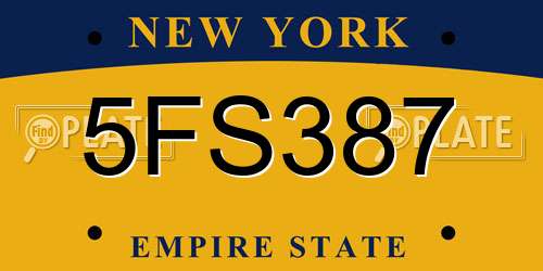 5FS387 New York License Plate