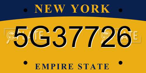 5G37726 New York License Plate