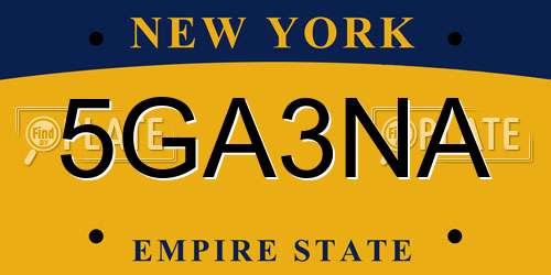 5GA3NA New York License Plate