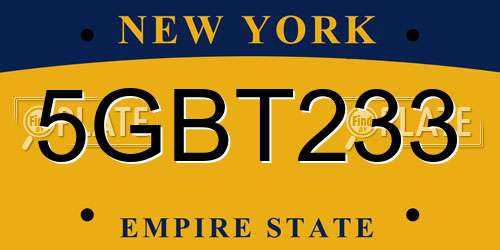 5GBT233 New York License Plate
