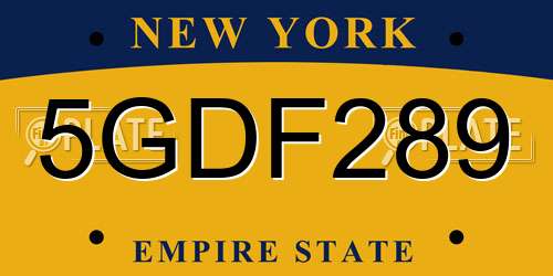 5GDF289 New York License Plate