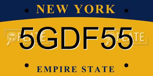 5GDF55 New York License Plate