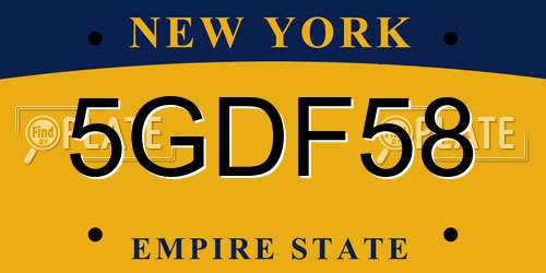 5GDF58 New York License Plate