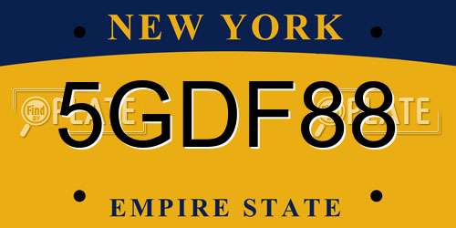 5GDF88 New York License Plate
