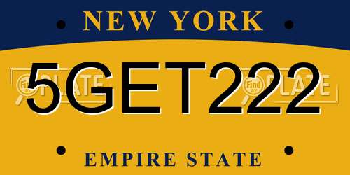 5GET222 New York License Plate