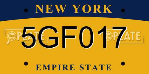 5GF017 New York License Plate