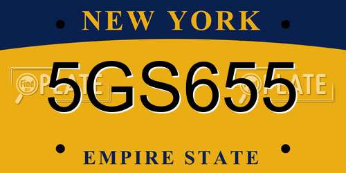 5GS655 New York License Plate