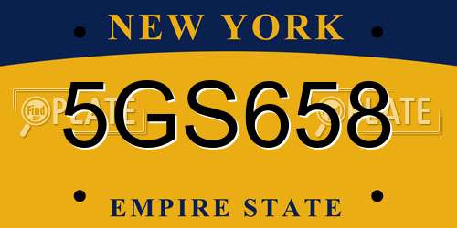 5GS658 New York License Plate