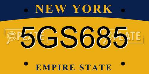 5GS685 New York License Plate