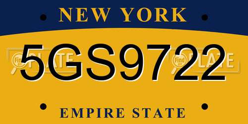 5GS9722 New York License Plate