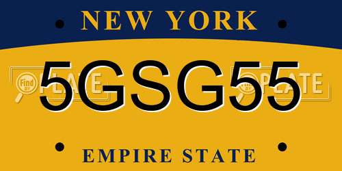 5GSG55 New York License Plate