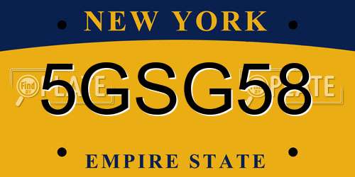 5GSG58 New York License Plate