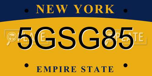 5GSG85 New York License Plate