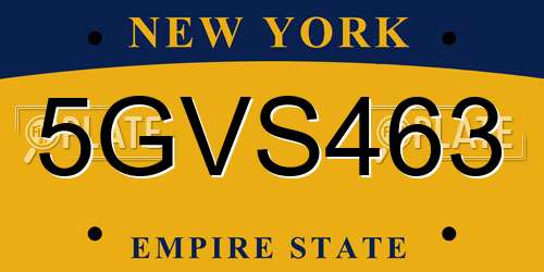 5GVS463 New York License Plate