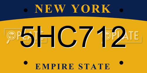 5HC712 New York License Plate