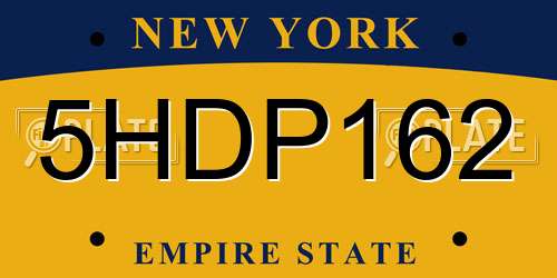 5HDP162 New York License Plate