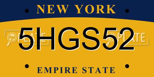 5HGS52 New York License Plate