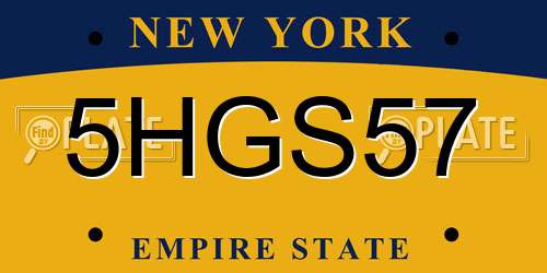 5HGS57 New York License Plate