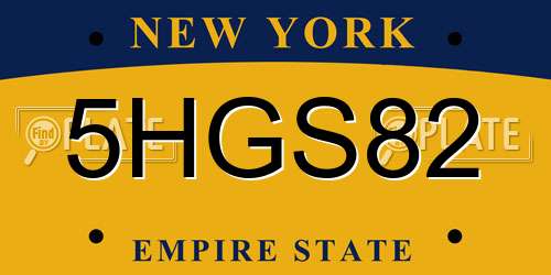 5HGS82 New York License Plate
