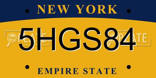 5HGS84 New York License Plate