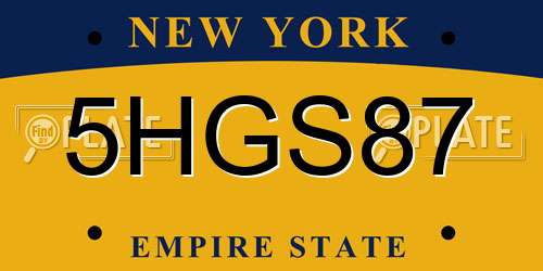 5HGS87 New York License Plate