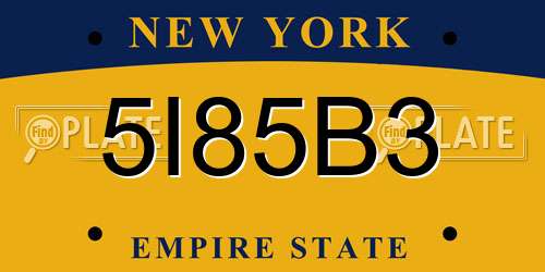 5I85B3 New York License Plate