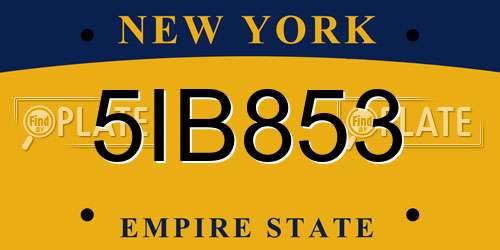 5IB853 New York License Plate