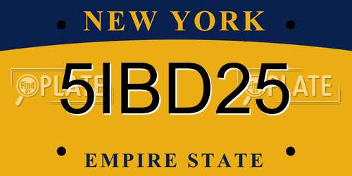 5IBD25 New York License Plate