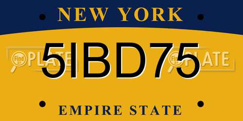 5IBD75 New York License Plate