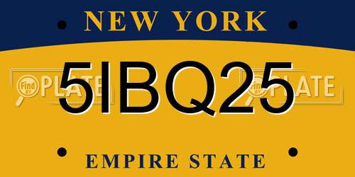 5IBQ25 New York License Plate