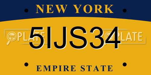 5IJS34 New York License Plate