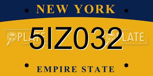 5IZ032 New York License Plate