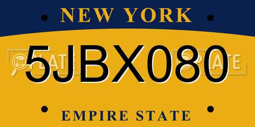 5JBX080 New York License Plate