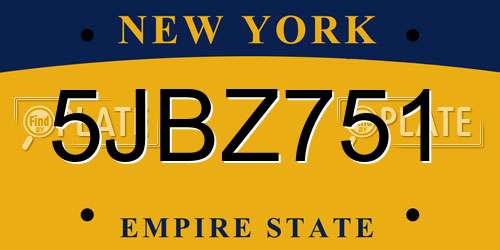 5JBZ751 New York License Plate