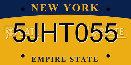 5JHT055 New York License Plate