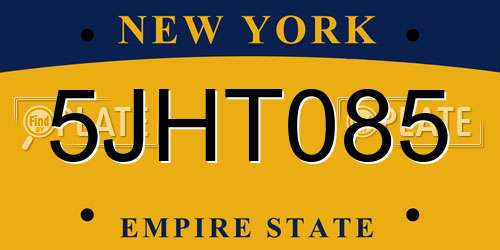 5JHT085 New York License Plate