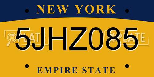 5JHZ085 New York License Plate