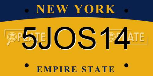 5JOS14 New York License Plate