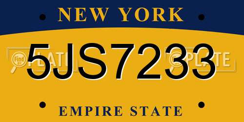 5JS7233 New York License Plate